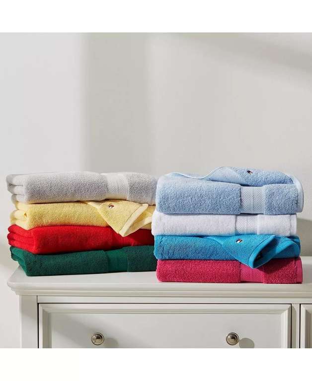 Tommy Hilfiger 100% Cotton (Bright White) Modern Solid American Bath Towel