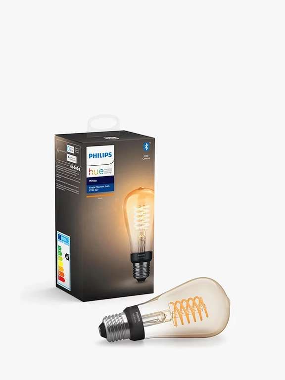 Philips Hue Wireless Lighting White 7W ES LED Smart Dimmable Filament Bulb, ST64 E27 Add 3 to Basket & Code £39.97 Delivered @ John Lewis