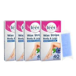 Veet Wax Strips for Sensitive Skin, Pack of 40 Strips x 4