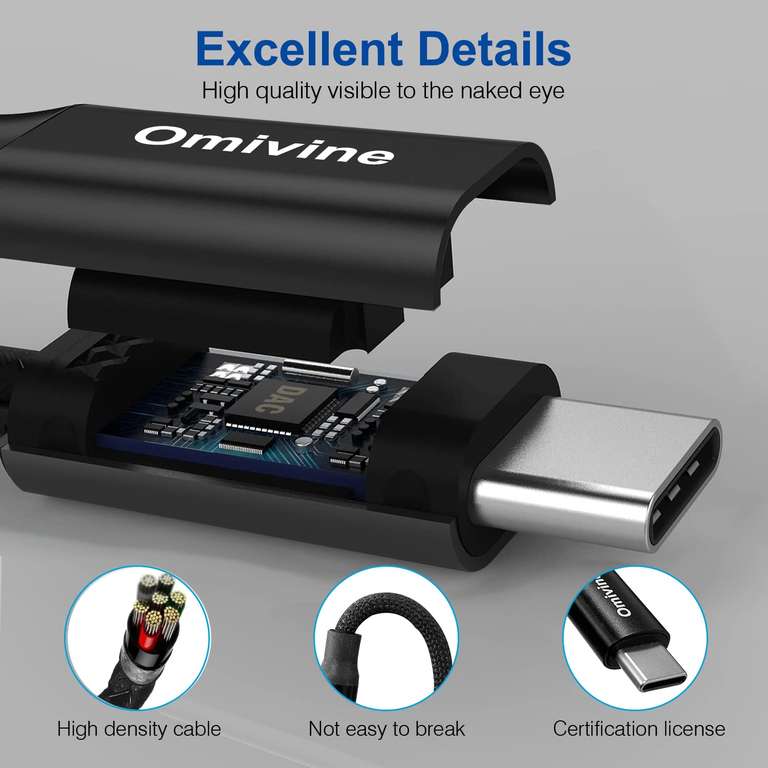 USB C to 3.5mm Jack Adapter, DAC-chipped, Type C to Aux Headphone Audio Cable, Male to Female Nylon Earphone Adapter @ Omivine-UK / FBA