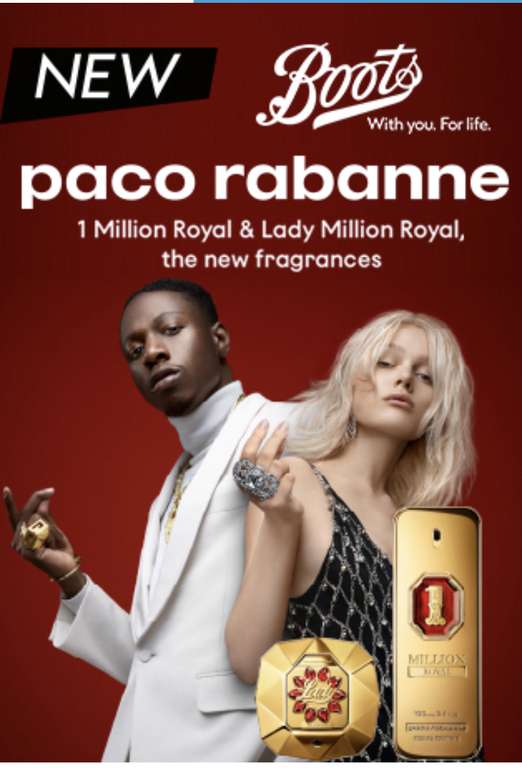 Free Samples Get the Royal Treatment - the NEW Paco Rabanne 1 Million Royal and Lady Million Royal fragrances 0.3ml Free @ Boots