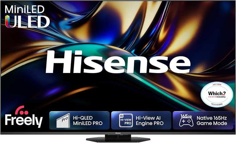 Hisense 65U8QTUK 65 Inch Mini LED 165Hz HD Smart Freely TV Dolby vision IQ, HDR10+, 4.1.2CH 90W, Dolby Atmos - 5YR Warranty - Checkout Price