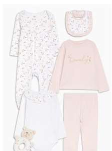 Girl 6 Piece Floral Gift Set includes toy, 100% cotton sizes 3 - 12 mths. With code