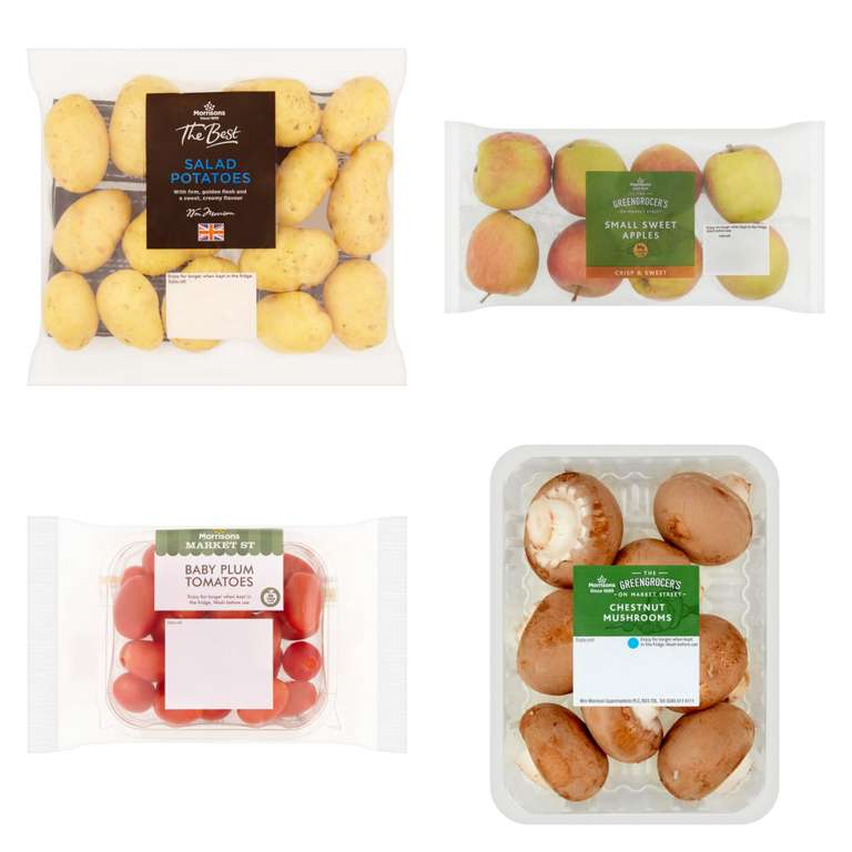 The Best Salad Potatoes 750g / Small Sweet Apples 8 per pack / Baby Plum Tomatoes 250g / Chestnut Mushrooms 250g for 59p each @ Morrisons