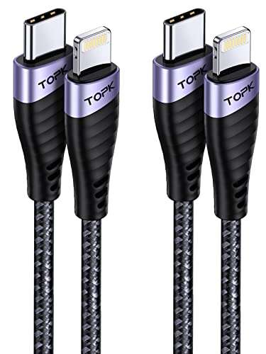 TOPK USB C to Lightning Cable 2-Pack 6ft/2M, MFi Certified) iPhone Charger Cable £3.94 with voucher Sold by TOPKDirect & Fulfilled by Amazon