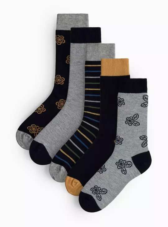 Men’s Grey & Black Socks 5 Pack (Size 9-12) - Free Click & Collect
