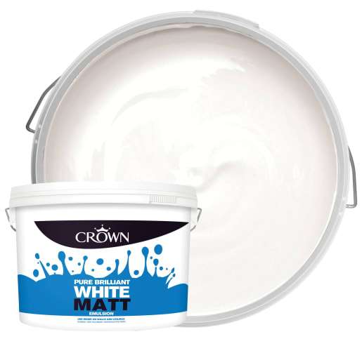 Crown 10 litres of pure brilliant white or soft grey colour matt emulsion £11 free click and collect @ Wickes