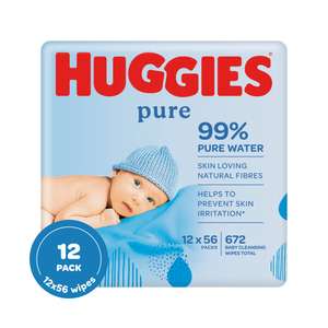 Huggies Pure, Baby Wipes, 12 Packs (672 Wipes Total) - 99 Percent Pure Water Wipes - £5.10 Max S&S