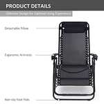 Outsunny Zero Gravity Chair Metal Frame Texteline Outdoor Armchair Outdoor Folding and Reclining Head Pillow, Black