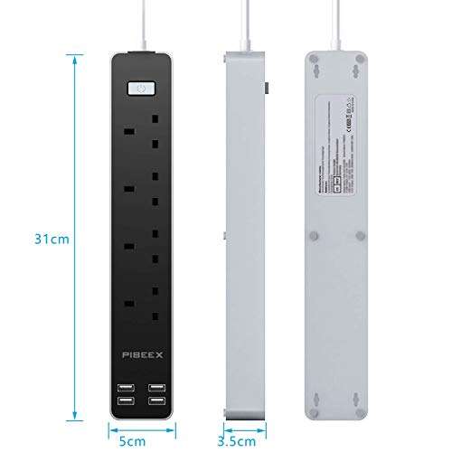 PIBEEX Extension Lead 4AC outlets and 4 usb ports - YICOO-UK FBA