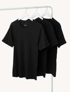 M&S Collection 3pk Pure Cotton T-Shirt Vests (Black) - Free Click & Collect