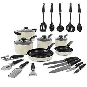 Morphy Richards Equip 20 Piece Cookware Set (4 Pots + 2 Saucepans + 14 Utensils), Cream, Aluminium - £49.95 @ Amazon