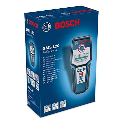 Bosch Professional Stud Finder GMS 120 (Max. Detection Depth Wood/Magnetic Metal/Non-Magnetic Metal/Live Cable: 38/120/80/50 mm