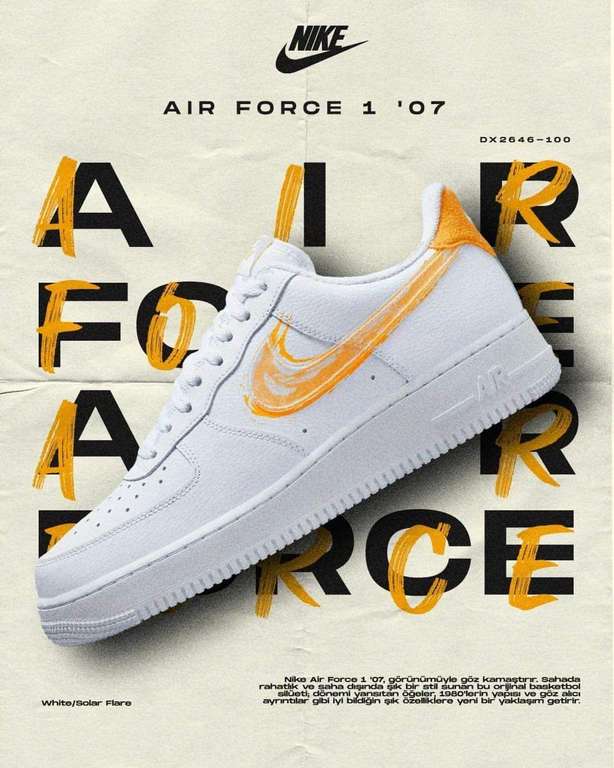 Nike Air Force 1 Low Brushstroke Solar Flare Trainers are £50 Instore @ JD Sports Chester