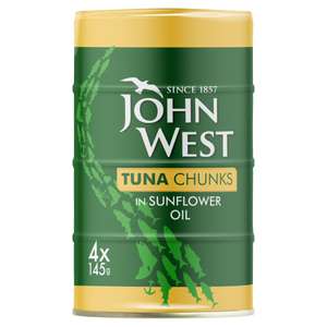 John West Tuna Chunks in Sunflower Oil or Spring Water 4 x 145g £2.50 @ Iceland