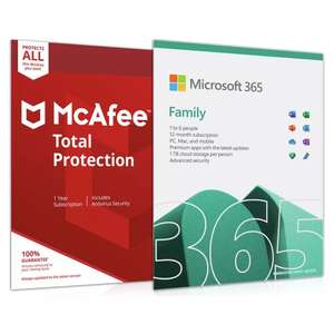 Microsoft 365 Family 6 People and McAfee Unlimited