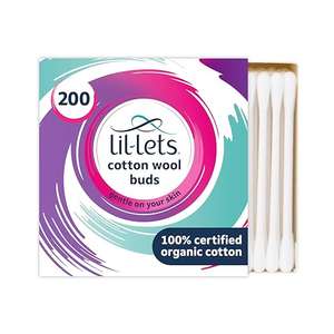Lil-Lets Cotton Wool Buds, Organic 100% Pure Cotton Wool Tips, Durable Paper Stems, Pack of 200 (94p/84p on Subscribe & Save)
