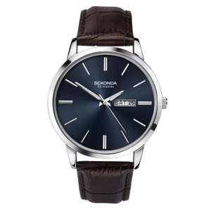Sekonda Men's 40mm Watch with Silver Case, Blue Dial and Dark Brown Leather Strap for £25.49 delivered using code @ H Samuels