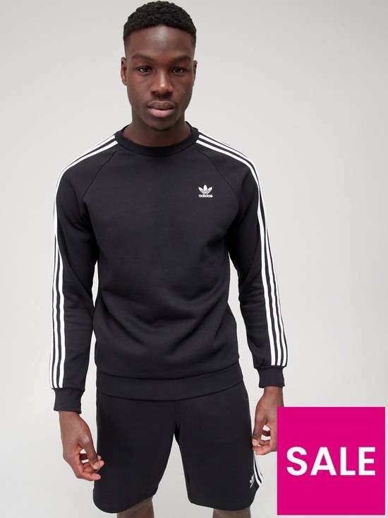 Adidas Originals 3-Stripes Crew Neck Sweat Top, Black - £24 + Free Click and Collect @ Very