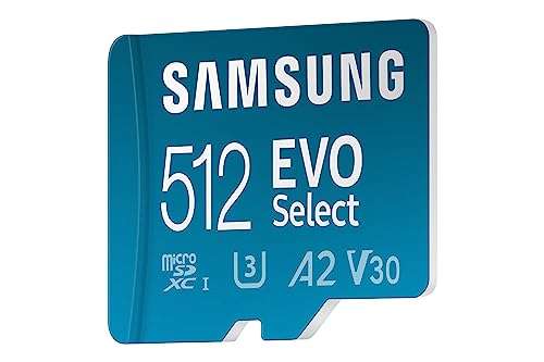 Samsung EVO Select 512GB microSDXC UHS-I U3 130MB/s Full HD & 4K UHD Memory Card inc. SD-Adapter (MB-ME512KA/EU)