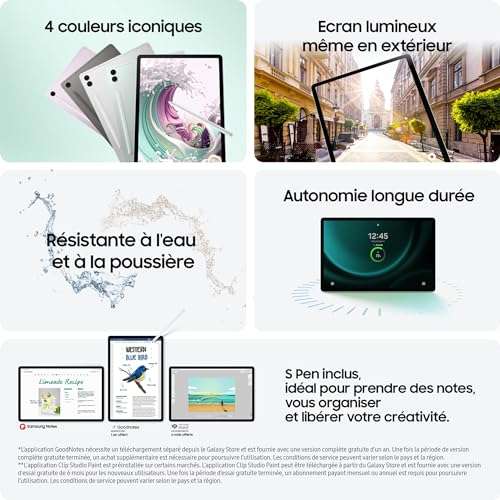 Samsung Galaxy Tab S9 FE Tablet, 10.9'' Wifi 256GB, S Pen included - With Promotional Code (Amazon France Prime Members)