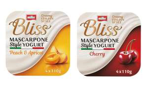 Muller Bliss Mascarpone Yogurts - Peach & Apricot and Cherry flavours 4 x 110g for £1.25 in Morrisons