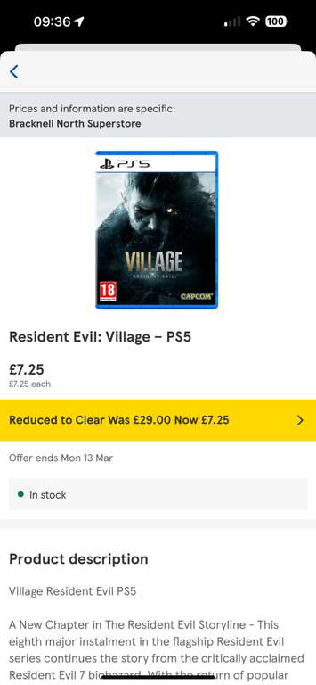 Resident Evil Village PS5 - £7.25 @ Tesco Bracknell North