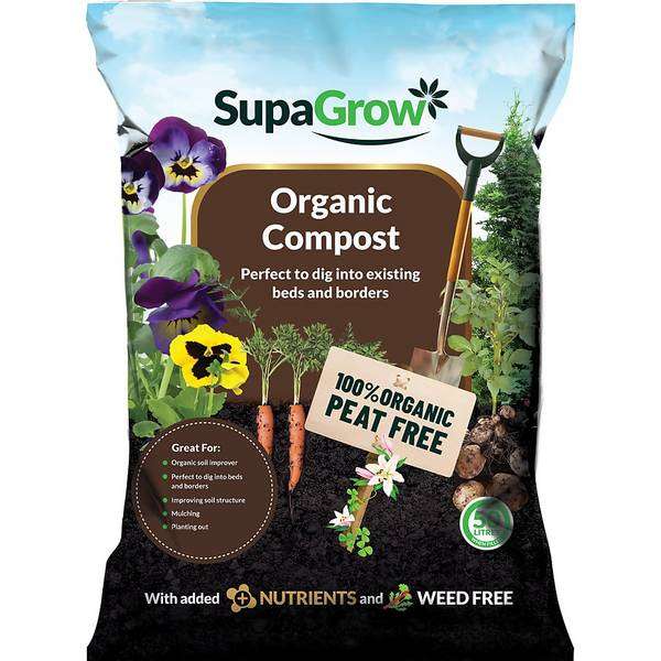 SupaGrow Peat Free Organic Garden Compost - 50L.[3 for £12 or 10 for £30] Free Collection @ Homebase
