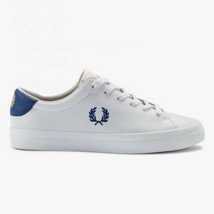 Fred Perry Ladies leather Lottie tennis shoes - White with blue or black stitching