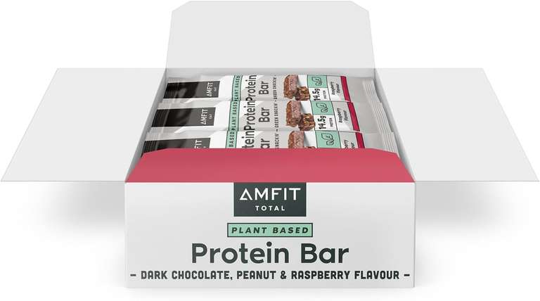 Amazon Brand - Amfit Nutrition Low Sugar Plant Protein Bar, Raspberry Flavour, 55g, Pack of 12 - £5.73 Max S&S / £5.06 w/ S&S Voucher