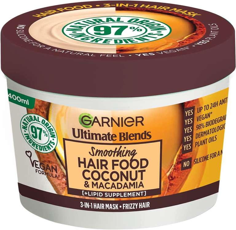 Garnier Ultimate Blends Hair Food, Coconut Oil 3-In-1 Frizzy Hair Mask Treatment, 390Ml - or S&S £3.79