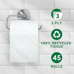 Amazon 3-Ply Toilet Paper, 100% Recycled, Unscented, 45 Rolls (5 Packs of 9), 200 Sheets per Roll