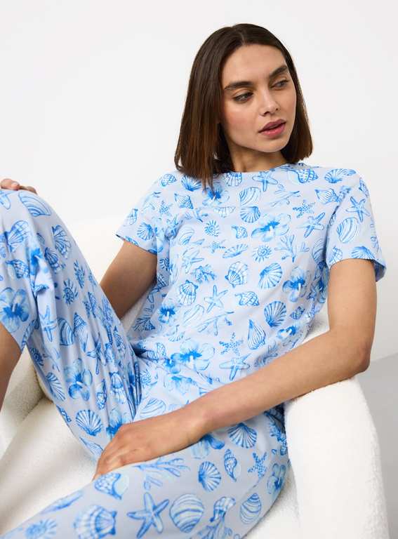 Argos Tu Ladies Blue Seashell Print Pyjamas Set Size Large Only - free c+c
