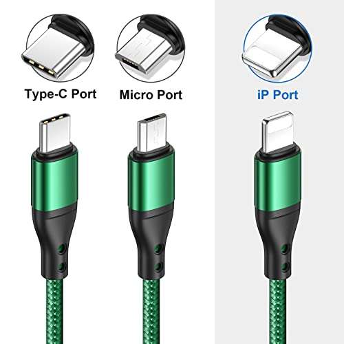 RAVIAD Multi 3 in 1 Charging Cable 1.2M USB Cable Nylon Braided with Micro USB Type C & Lightning Connector - Sold by YIHUI DIRECT FBA