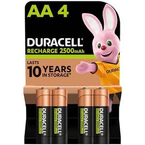 Duracell Rechargeable AA Batteries (Pack of 4), 2500 mAh NiMH, pre-charged