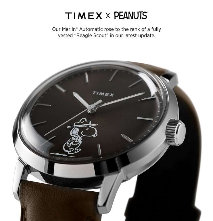 Timex Marlin Automatic x Peanuts Featuring Snoopy Beagle Scout 40mm Leather  Strap Watch - £ with code @ Timex | hotukdeals