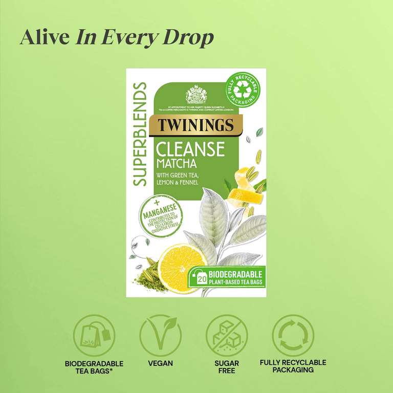 Twinings Superblends Cleanse Tea - Green Tea Herbal infusion with Matcha, 20 Tea Bags