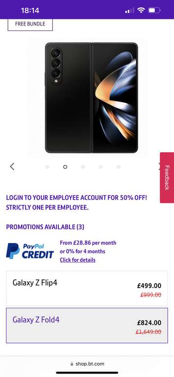 BT Employees Only: Get 50% off Samsung Fold 4 £824 / Flip 4 £499 @ BT Shop