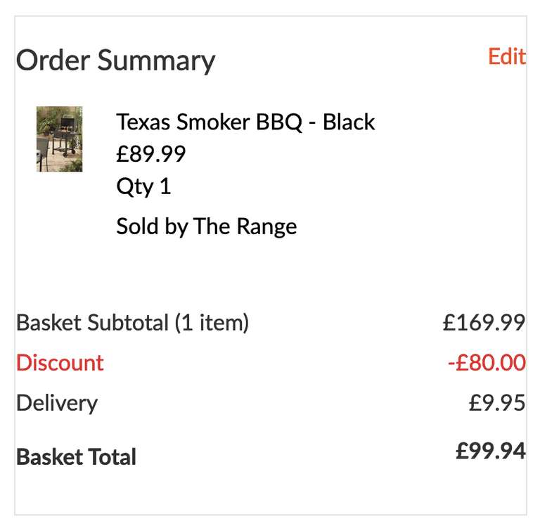 Texas Smoker BBQ - Black £89.99 + £9.95 delivery @ The Range