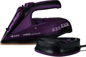 Tower T22008 CeraGlide Cordless Steam Iron with Ceramic Soleplate and Variable Steam Function, 2400 W, Purple