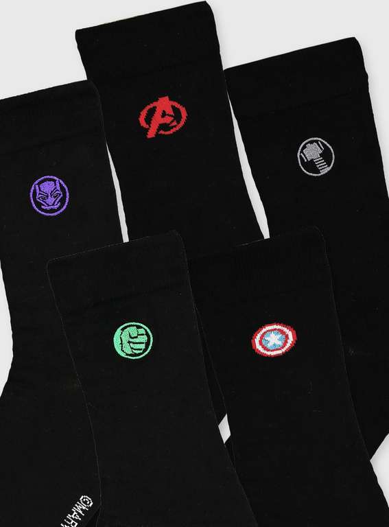 Marvel Avengers Black Ankle Socks 5 Pack - size 9-12 reduced plus free click and collect
