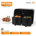 Petra PT4750BLK 7.4L Dual Air Fryer, Adjustable Temperature, Digital LED Display, 6 Presets and 60-Minute Timer, 2400W.