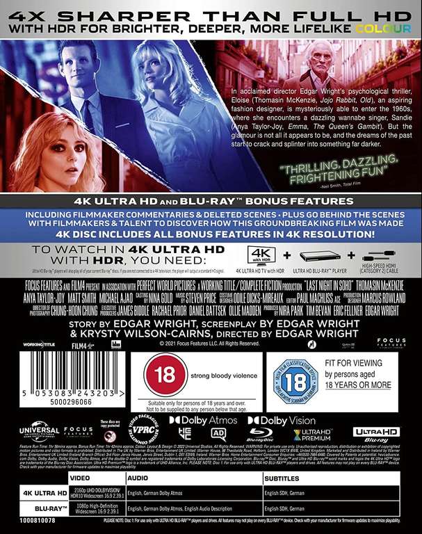 Last Night In Soho [4K Ultra HD + Blu-Ray] - £11.41 Delivered @ Rarewaves / eBay