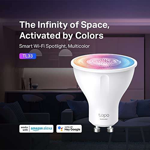 TP-Link Tapo Smart Wi-Fi Spotlight, Multicolour, White Tunable, GU10 Lamp Base, Remote Control - £7.50 @ Amazon