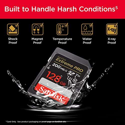 SanDisk 128GB Extreme PRO SDXC card + RescuePRO Deluxe, up to 200MB/s, UHS-I, Class 10, U3, V30