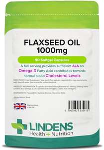 Lindens Flaxseed Oil 1000mg - 90 Capsules - Source of Omega 3 6 9 | UK Made (Possible £6.17 with S&S) - Sold by Lindens UK / FBA