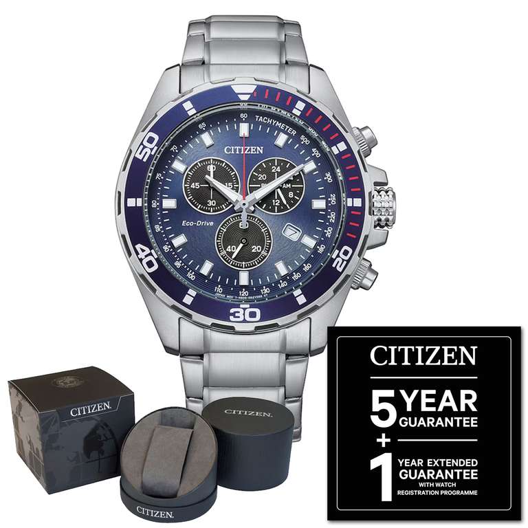 Citizen Eco-Drive Men's Stainless Steel Bracelet Watch / 6 Year Guarantee - Using Code