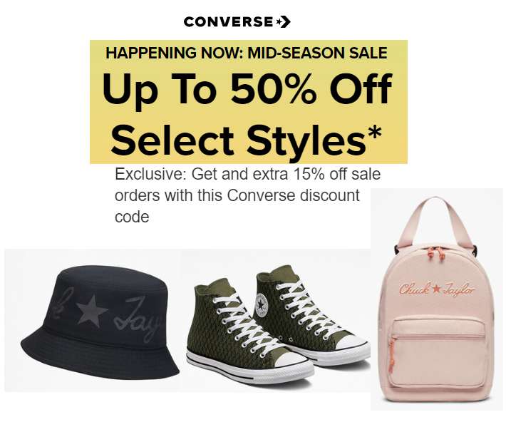 Up to 50% of the Sale plus Extra 15% off with code Free Delivery on £50 spend £5.50 Below @ Converse