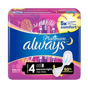Free Pack of Always Platinum Secure Night (Size 4) Sanitary Pads With Wings @ Always