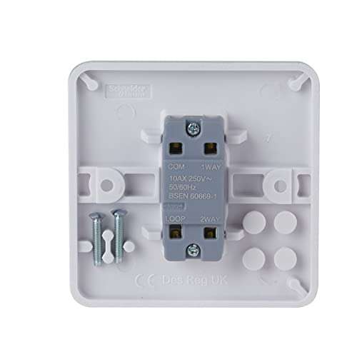Schneider Electric Lisse White Moulded - Single 2 Way Plate Switch, 10AX, GGBL1012, White, Pack of 10